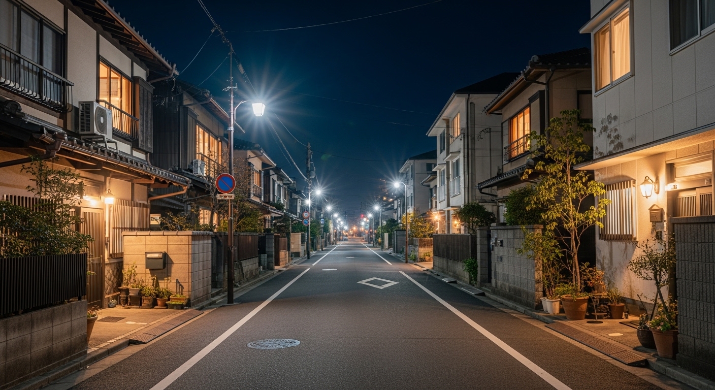 夜の住宅街の雰囲気